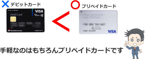デビットカードとプリペイドカードで手軽に手に入る方を比較した図